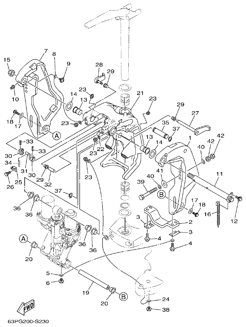 Yamaha F150FET, FL150FET BRACKET 1 parts diagram